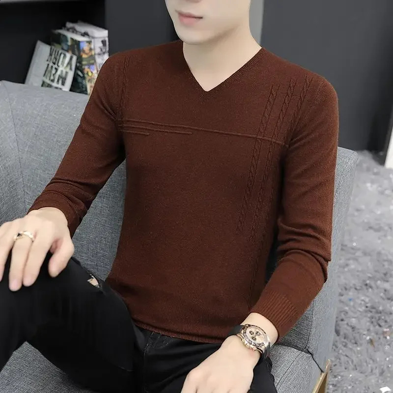 Brown floral knit mens business shirt Vneck Y2k retro streetwear X selling product S Sheap 240821