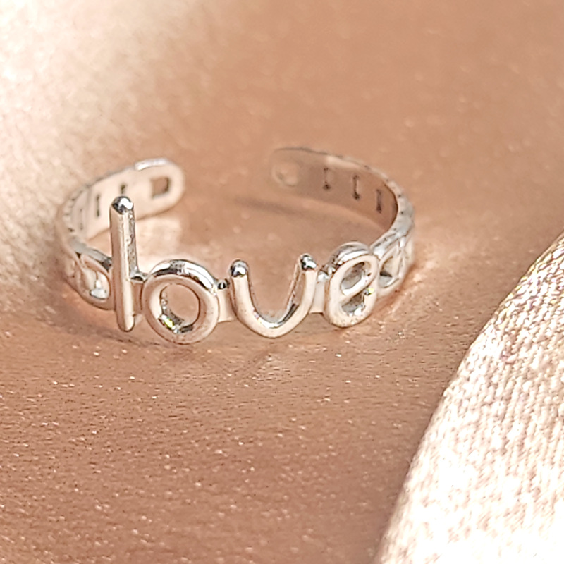 Titanium steel adjustable opening ring with the letters' love ', niche ins, cool style ring, stainless steel tail ring