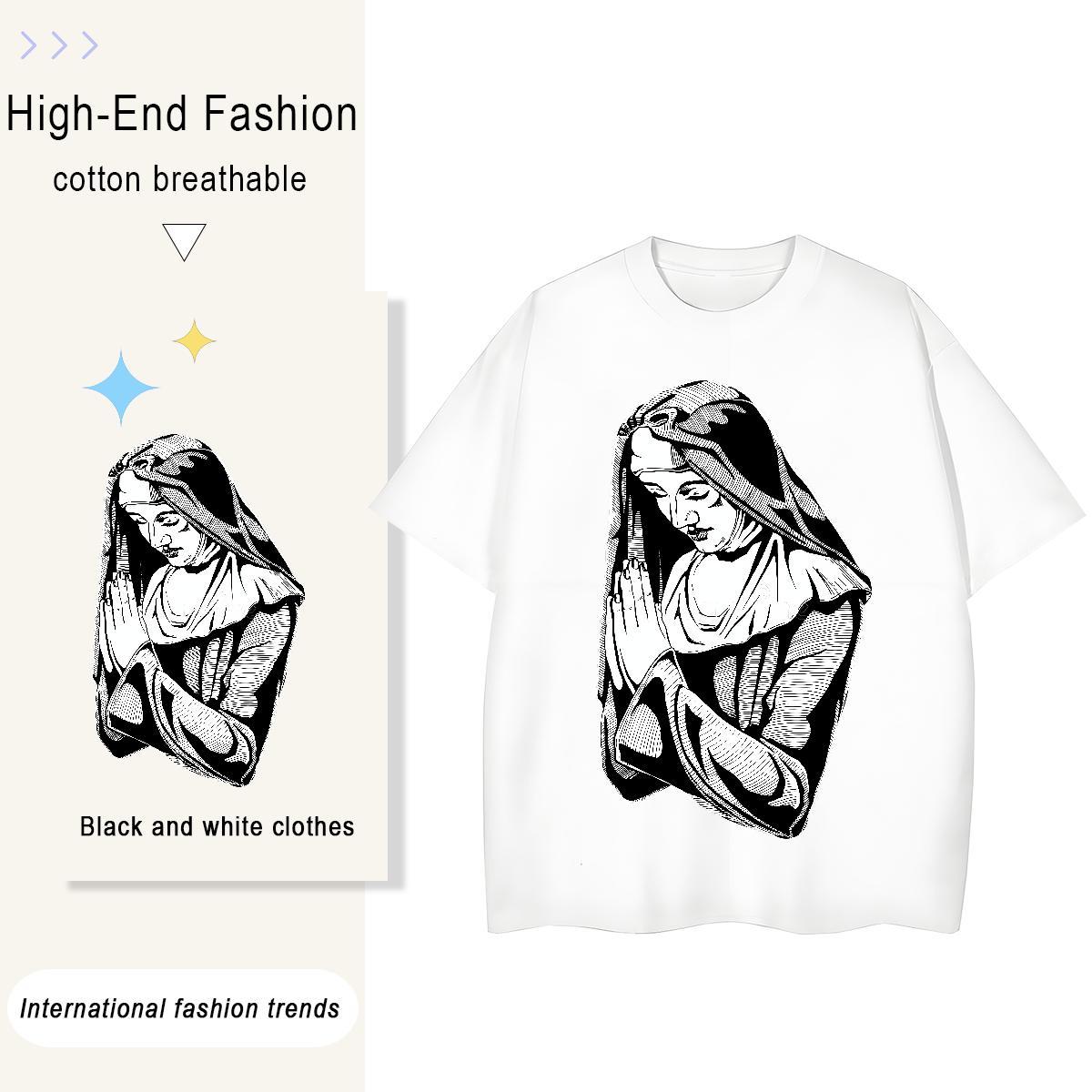 Loose Unisex Tshirts 230g Pure Cotton pray High Street Hip Hop T Shirts Women Breathable Short Sleeve Custom Printed Tops