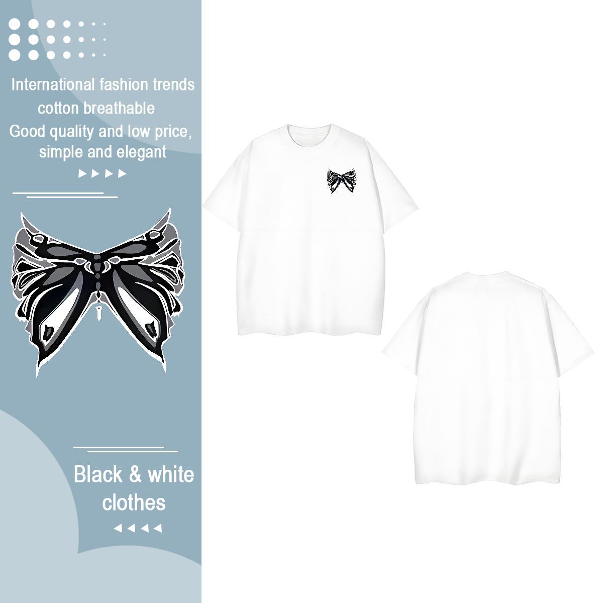 Fashion New T-Shirts for Women 230g 100% Cotton O-Neck Short Sleeve Hip Hop Street bowknot Unisex Tshirts Female DIY Anime Printed Top Tees