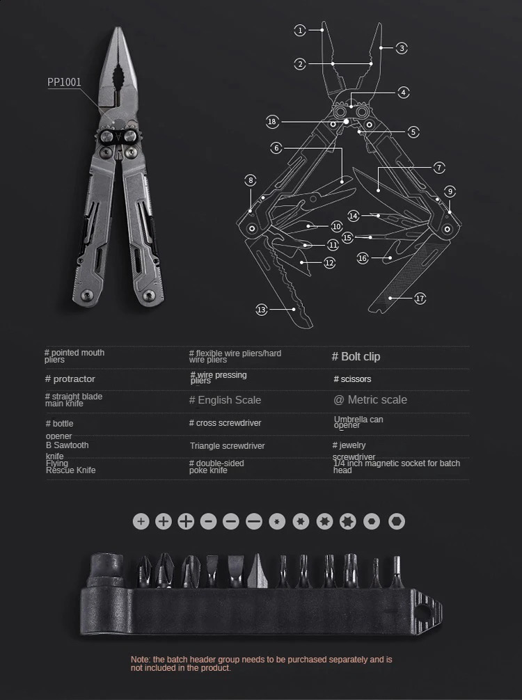 PP1001 Folding Multifunctional Combination Tool Pliers EDC Outdoor Equipment Small Tools 240820