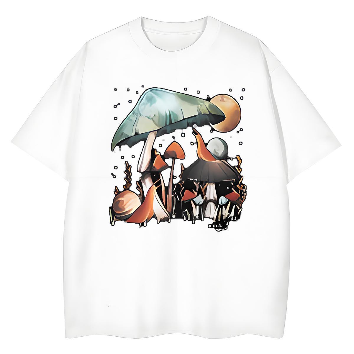New Arrival T-Shirts Short Sleeve O-Neck 230g Pure Cotton Woman Tshirt Oversized mushroom Sports Casual Unisex Clothes