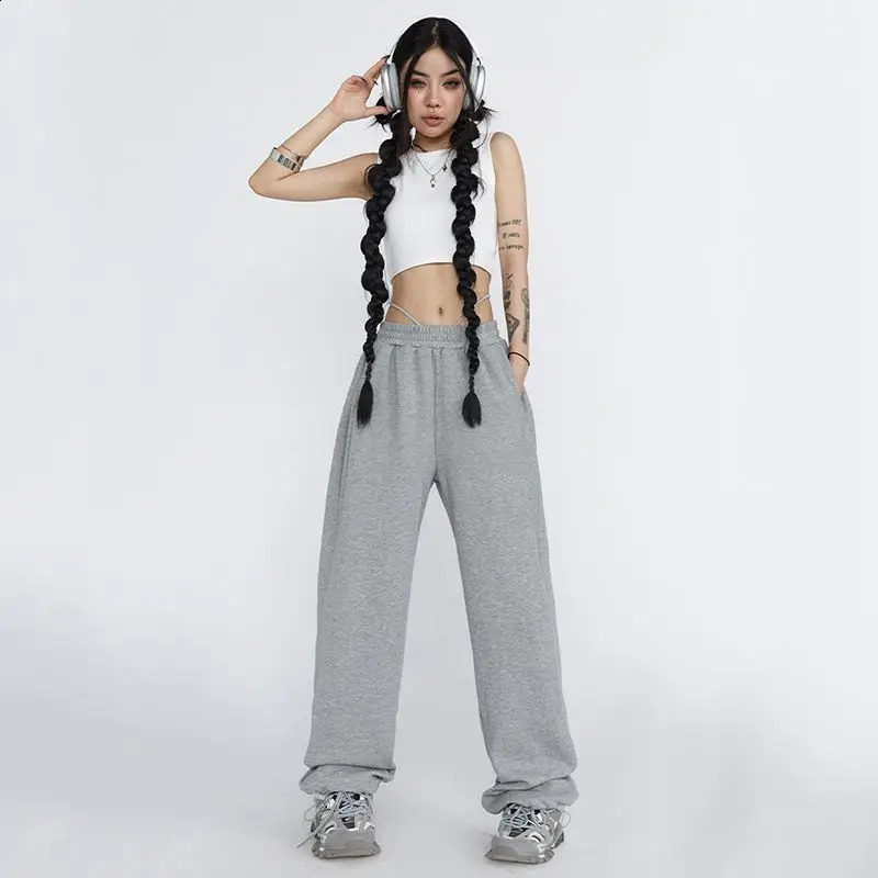 QWEEK Women Y2k Baggy Sweatpants Vintage Harajuku High Waist Female Jogger Pants Elastic Casual Streetwear Oversize Wide Trouser 240821