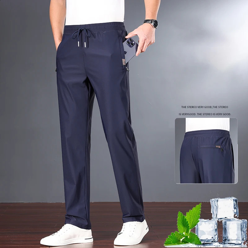 Mens Fashion Casual Ice Silk Sports Pants Outdoor Running Business Large Size Speed Dry Breathable Elastic Pants 240822