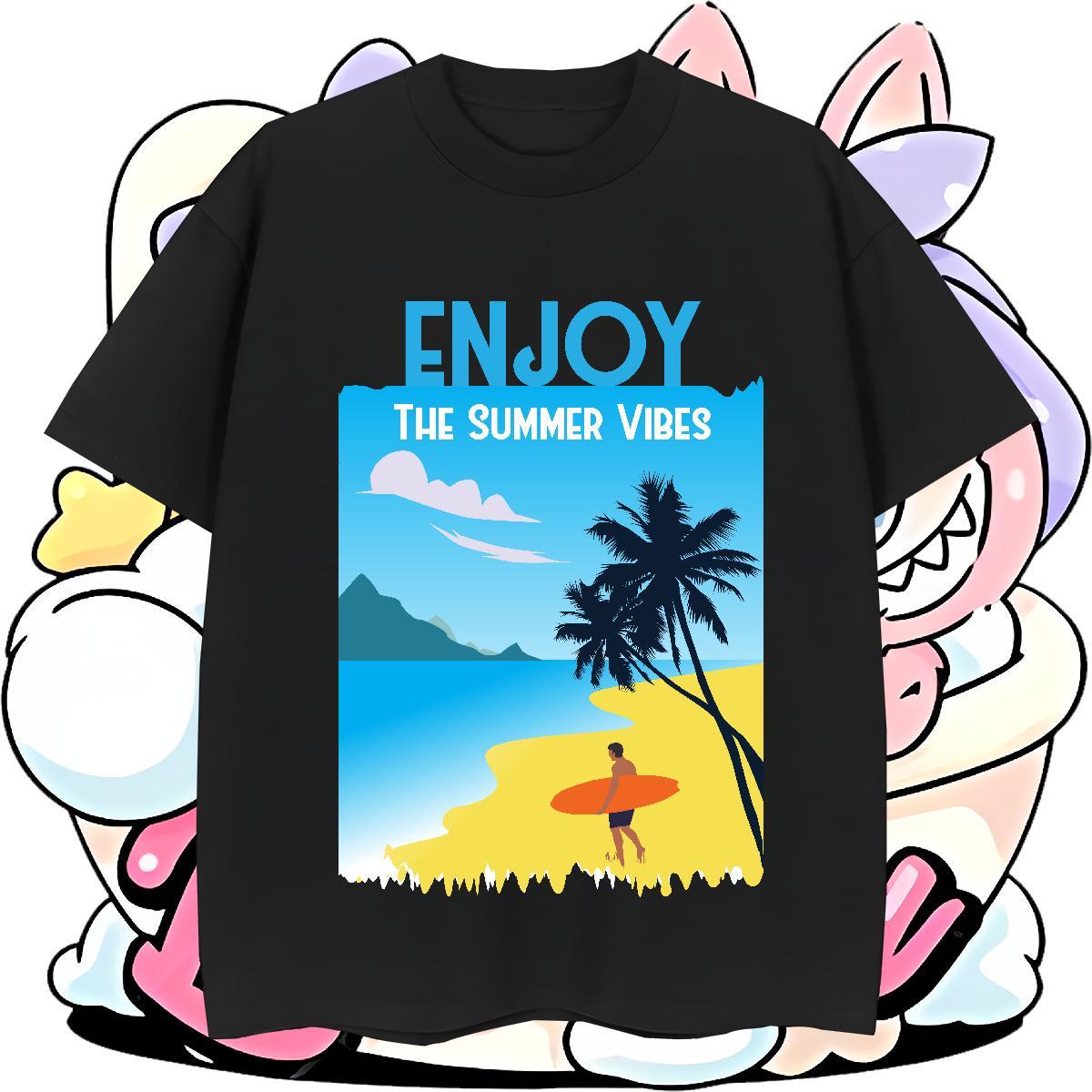 High Quality Mens Tshirts Street Wear 230g Cotton Floral Print Short Sleeve O-Neck beach T-Shirts Customized Clothes