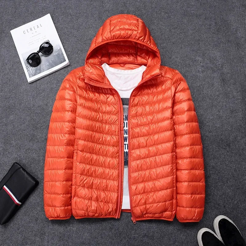 highend mens white duck down jacket short hooded autumn lightweight w240822