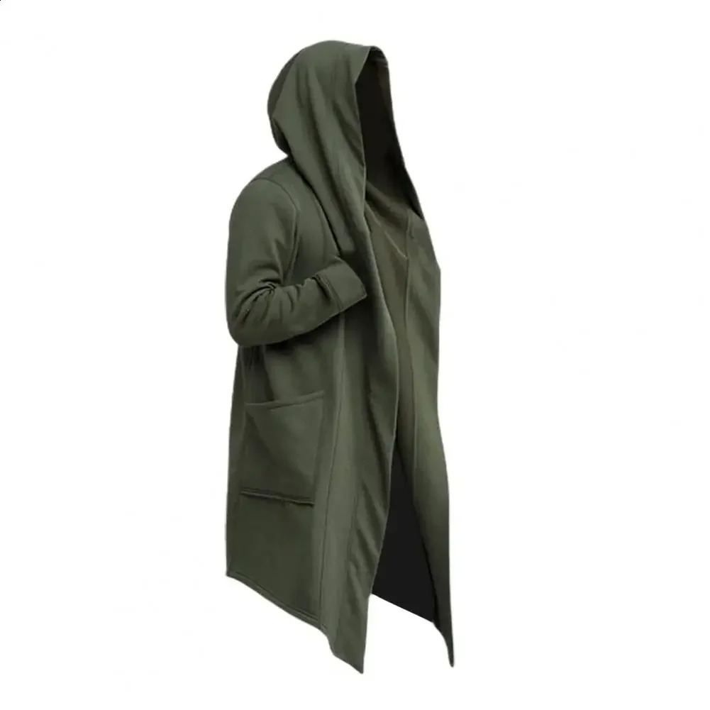 Autumn Winter Thicken Warm Trench Coat Men Solid Casual Loose Hooded Long Jackets Leisure Warm Fleece Male Thick Cardigan 240822
