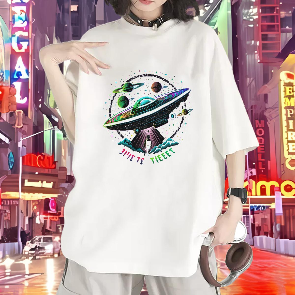 Fashion Casual Woman T Shirts Comfortable 100% Cotton 230g Woman Tshirt Custom Printed UFO Sports Casual Lady Tees