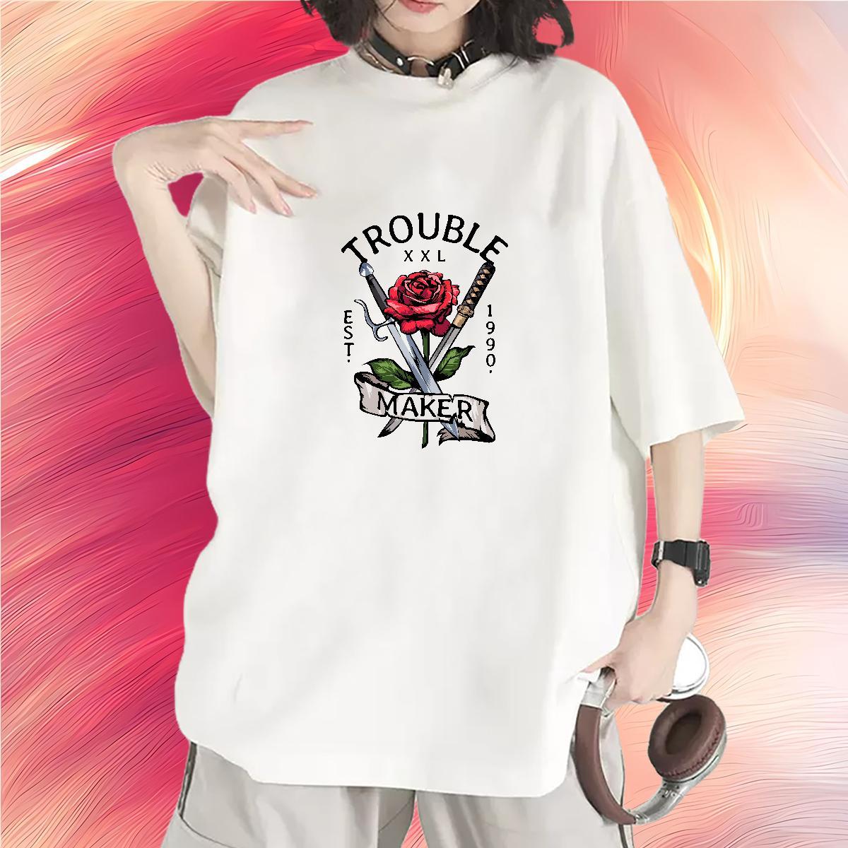 Casual New Womens T Shirts Comfortable 100% Cotton 230g Lady T shirt DIY Anime Printed rapier Outdoor Nice Tops