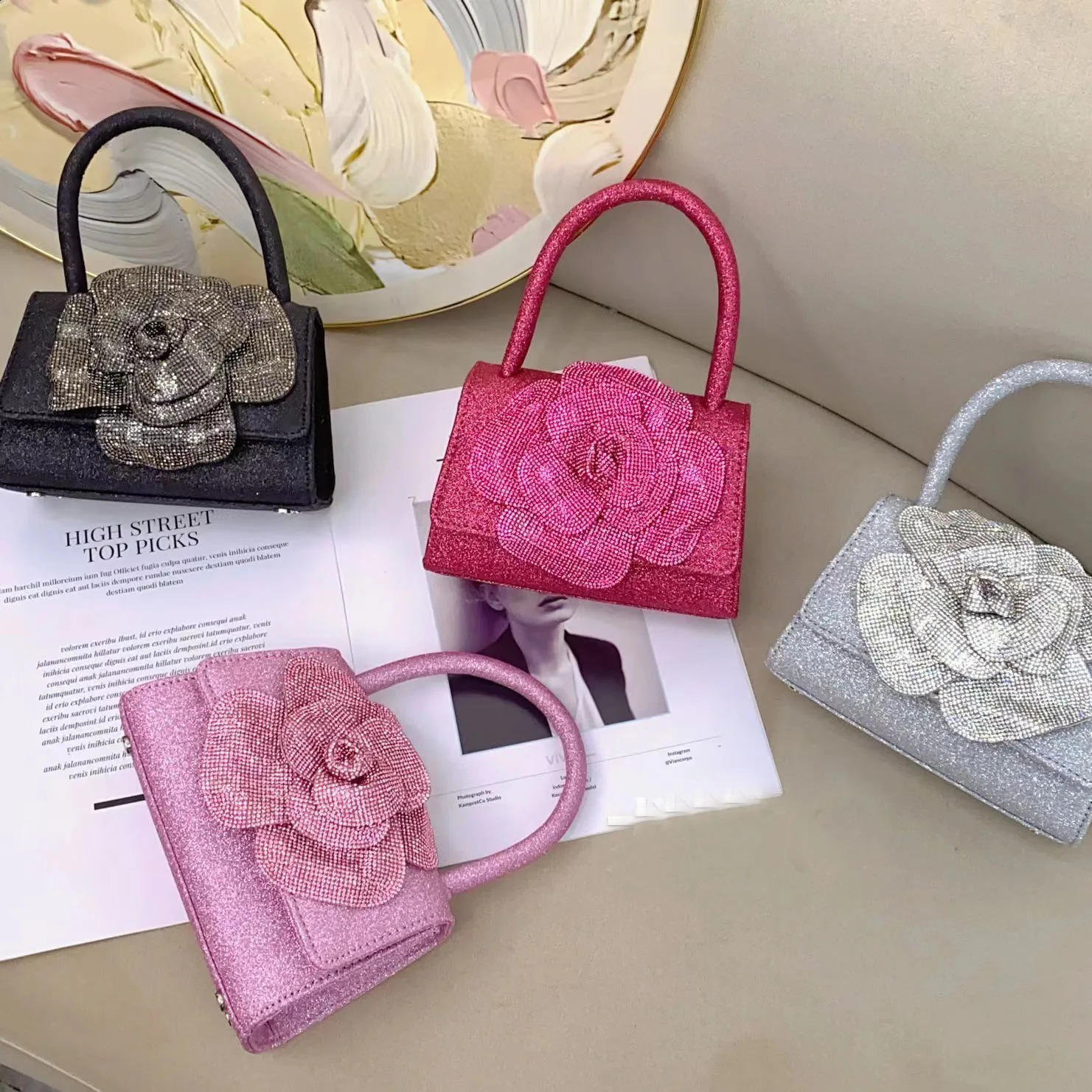 Fashion handbag sparkling pearl flower silver ball evening wedding wallet cute mini bag suitable for women Crusosbody 240821