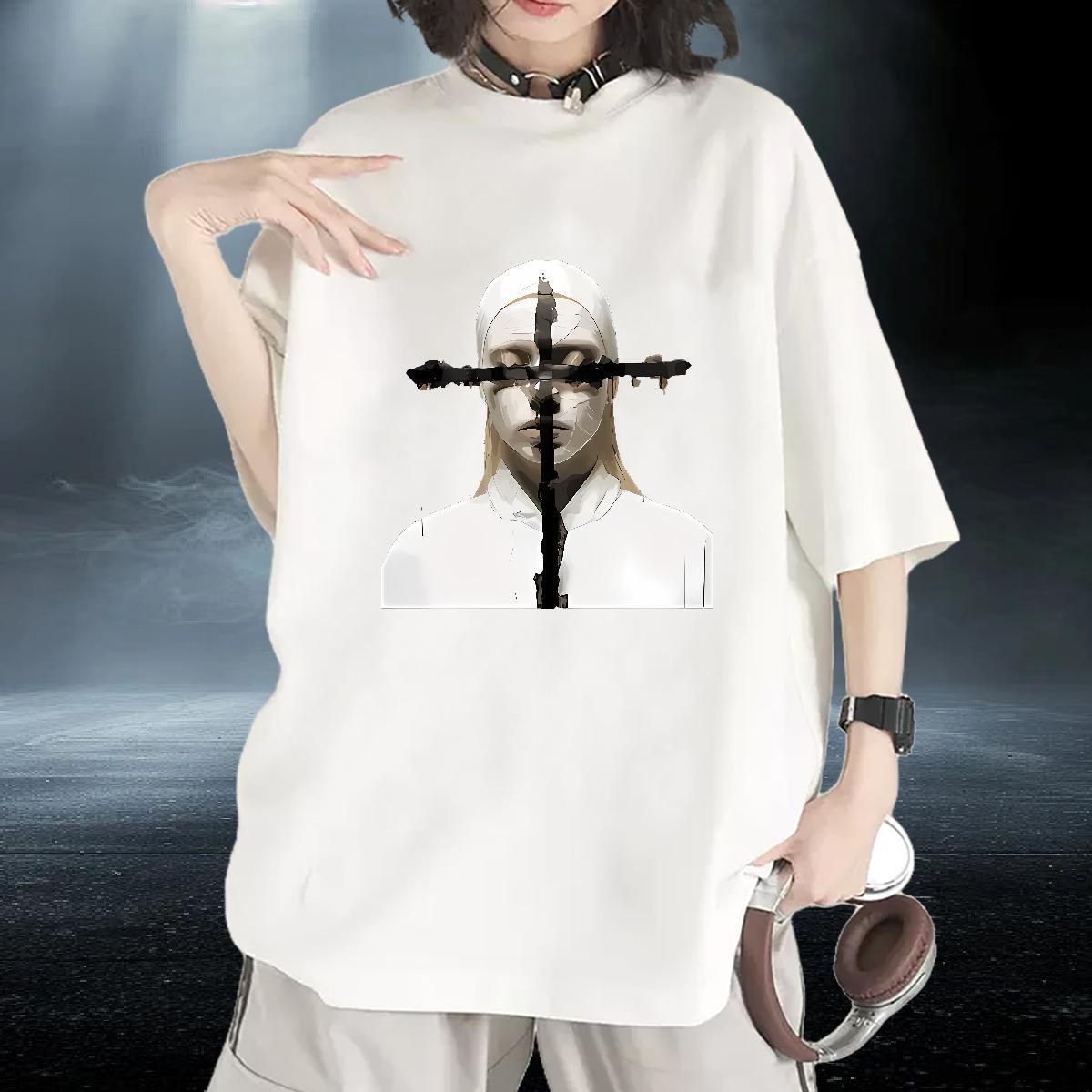 2024 DIY Woman T Shirts 230g 100% Cotton Short sleeve Soft Beach cross Women Tshirts Nice DIY Anime Printed Top Shirts