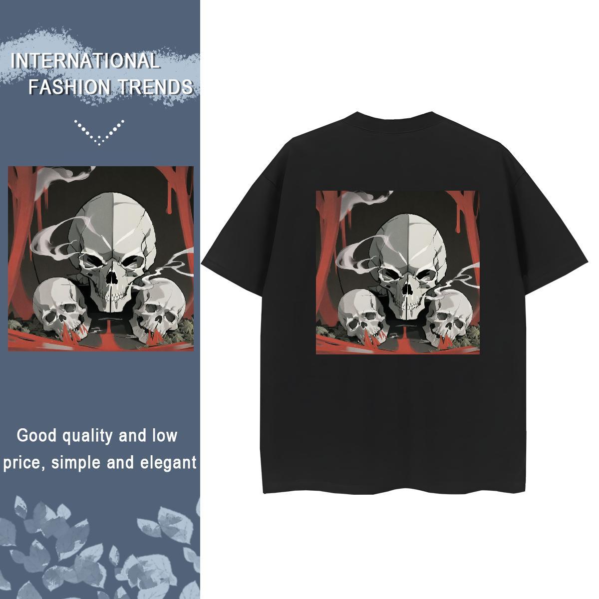 Brand T-Shirts 100% Cotton 230g Short sleeve Soft Casual Sport skull Couples T Shirts Free Shipping Cartoon Floral Printing Tops