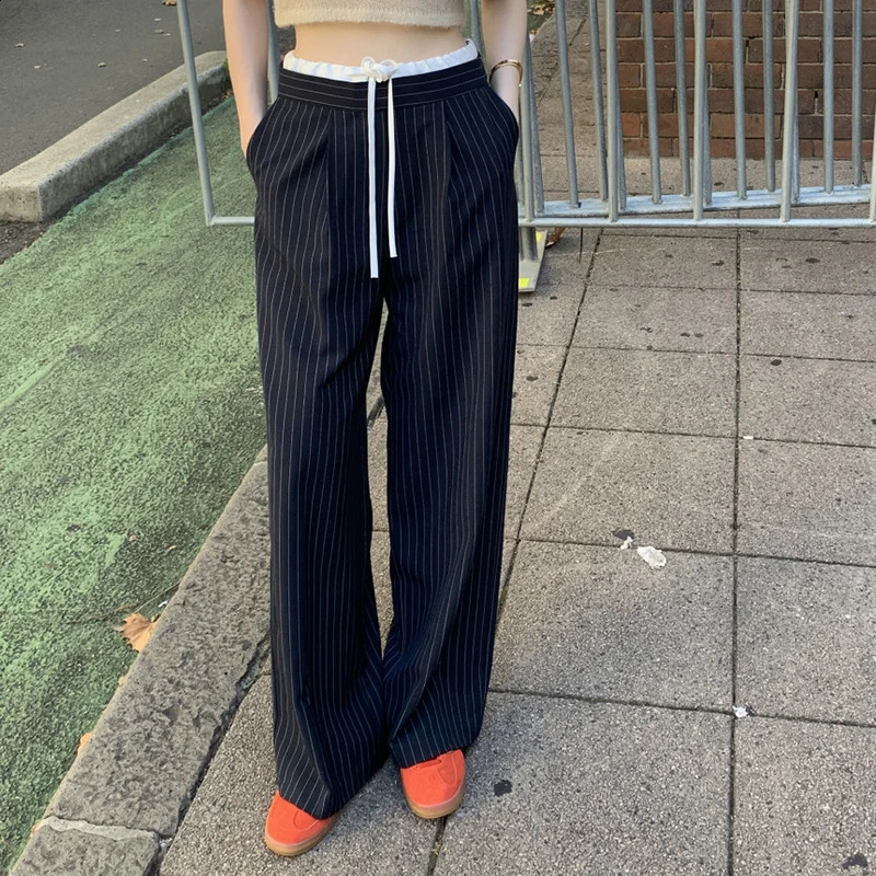 Womens Baggy Striped Pants Vintage Y2k Harajuku Aesthetic Streetwear High Waist Wide Leg Trousers 2000s Trashy Fashion Clothes 240821