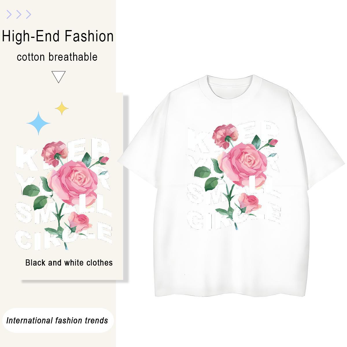 Nice Women Tees 100% Cotton 230g letter Summer Casual T-Shirts for Women O Neck Short Sleeves Anime Top Tees