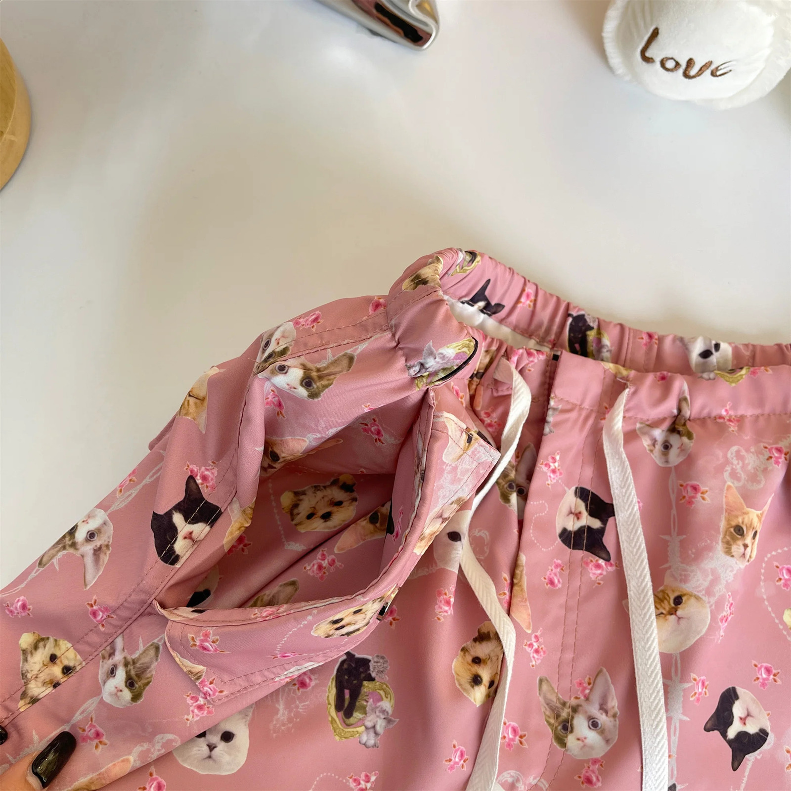 Womens Baggy Graphic Print Pink Parachute Pants Jogger Harajuku Streetwear Y2k 2000s High Waist Pants Vintage Trousers Clothes 240821