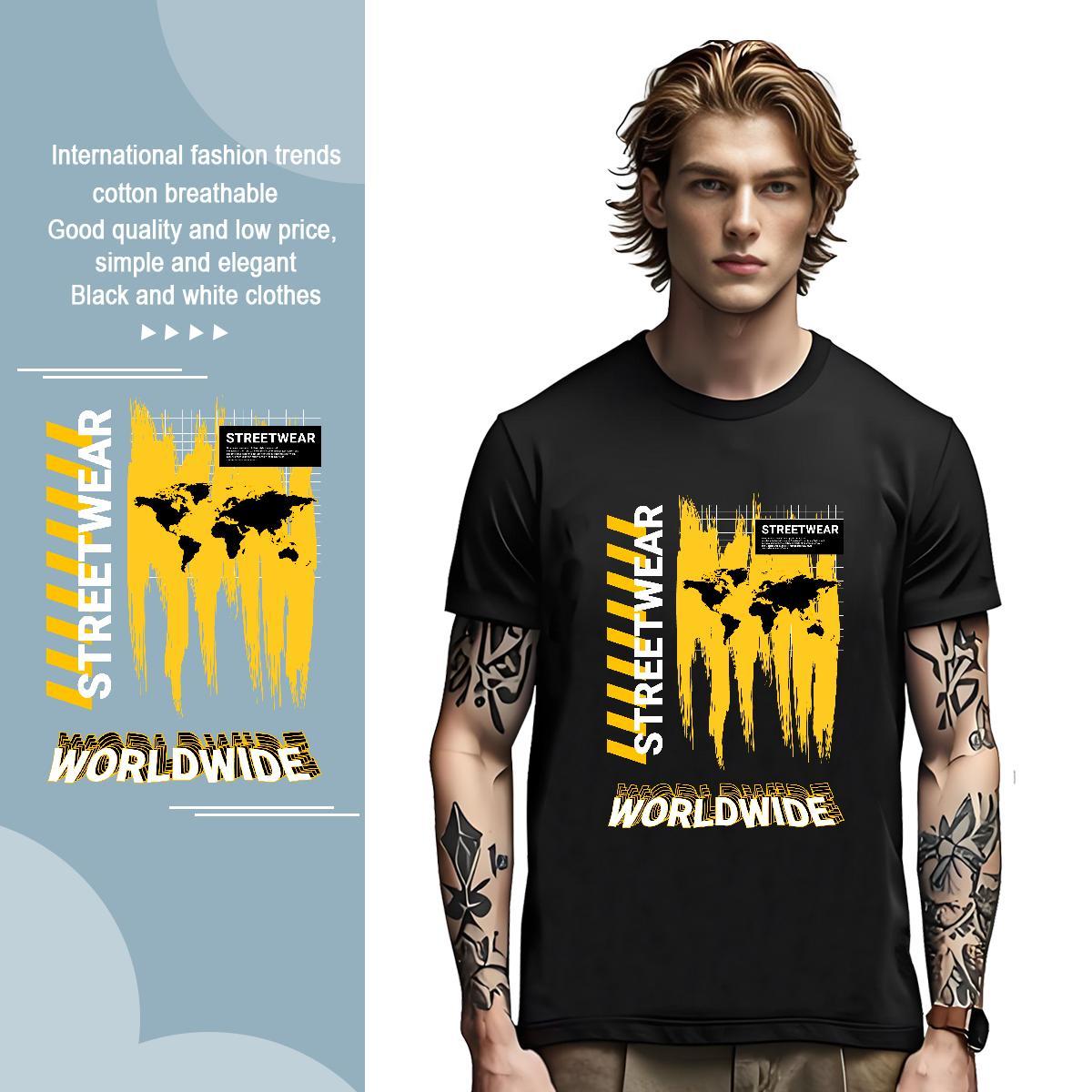TOP Quality worldwide T-Shirts Street wear Hip Hop Men Tshirts 230g 100% Cotton 2024 New O-Neck Short Sleeve Cartoon Printing L-4XL Tee Shirt