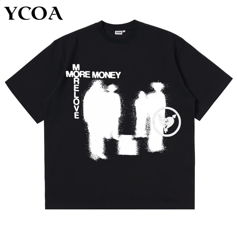 Super sized mens retro streetwear graphic Korean fashion cotton Tshirt Harajuku hiphop short sleeved top Y2k clothing 240822