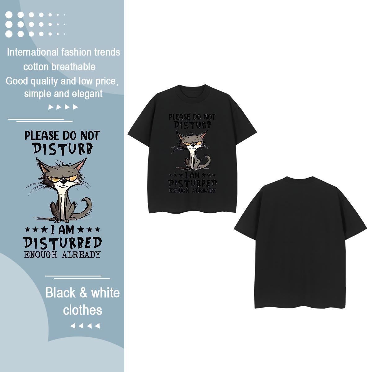 Fashion New Woman T Shirts Breathable Soft 230g Pure Cotton Women Tshirts Black Oversized cat Daily Outfit Comfortable Clothes Shirt