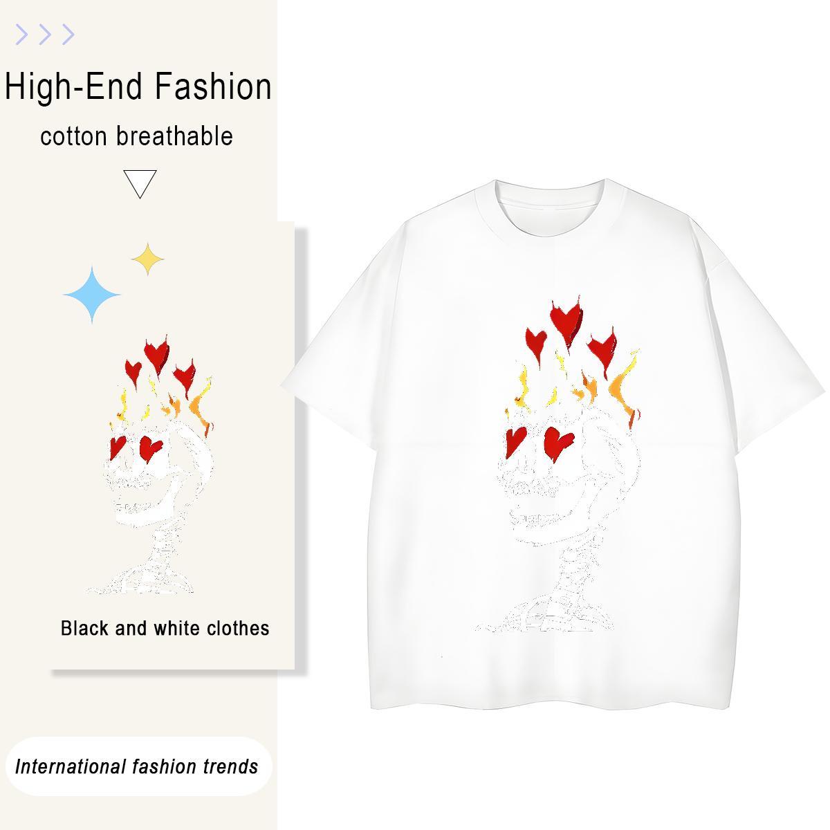 TOP Quality T-Shirts 230g Pure Cotton Comfortable Casual skull Tshirt for Man Woman 5A Cartoon Printing L-4XL Top Shirts