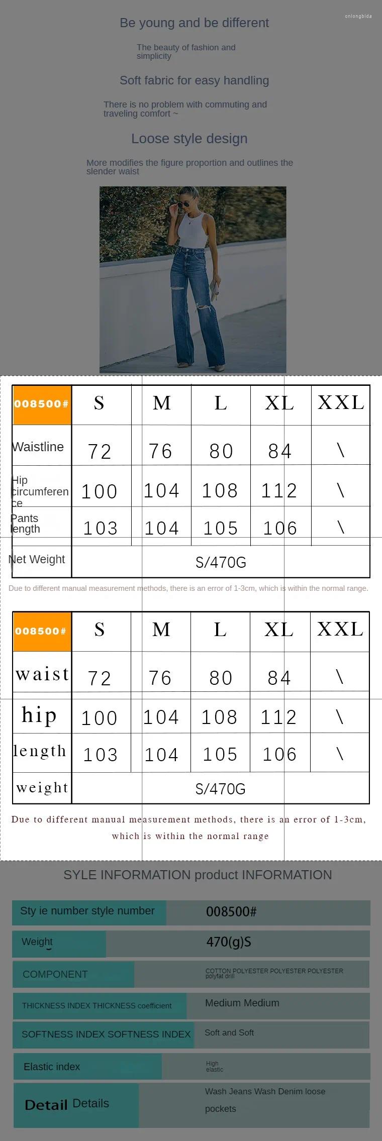 CNLONGBIDA Women's Pants High Waisted Jeans For Women In The Autumn Of 2024 Washed With Holes And Wide Legs European American Denim