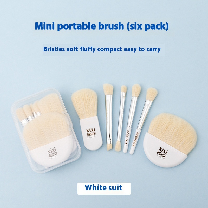 Portable Xixi 6-Pack Beginner Soft Handle Makeup Brushes with Eye Shadow & Blusher Functions