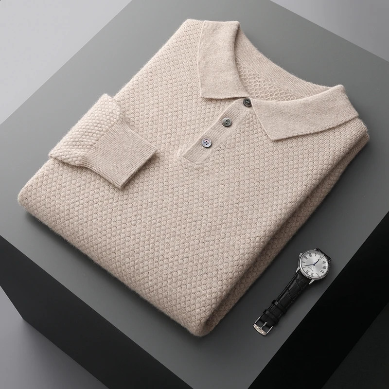 ZOCEPT 100% Cashmere Mens Sweater Winter Collar Knitted Pullover Solid Long Sleeve Polo Soft and Warm 240821