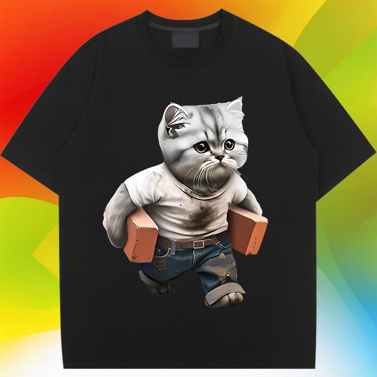 Fashion T-Shirts Breathable Short Sleeve 100% Cotton 230g Women Tshirts Custom Cartoon cat Outdoor 5A Clothings