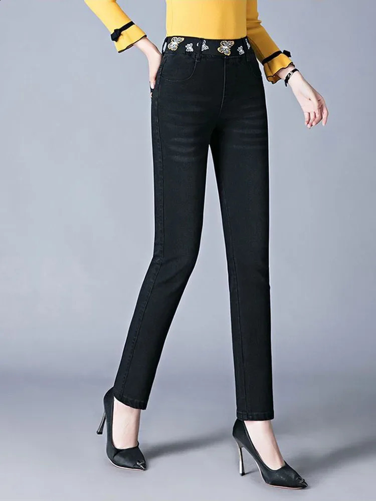 Mom Vintage Casual Stretch Denim Pants Woman high Waist Slim Pencil Jeans Spring Fall Korean big Size 7xl Kot Pantolon 240821