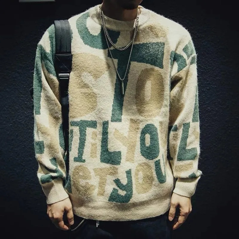 Mens black wool letter pullover knitted sweater highquality replica of mens clothing Korean autumn style fashionable and elegant mode 240821