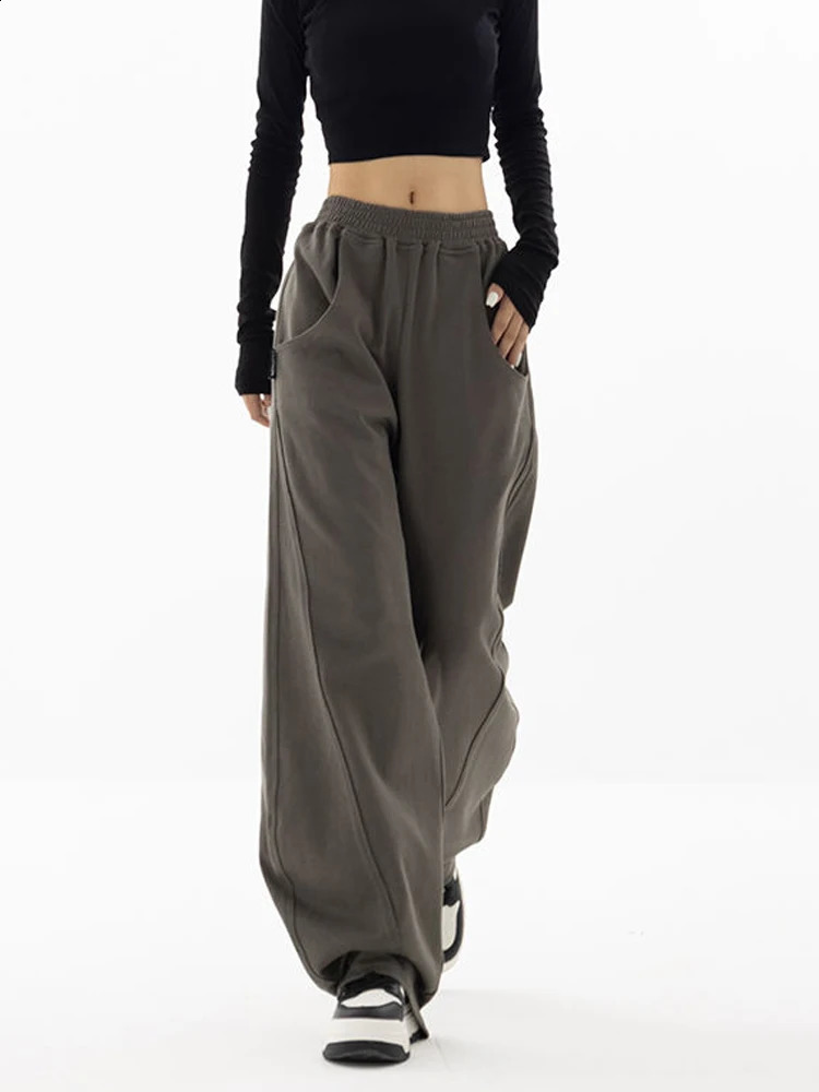 Jmprs Fashion Bf Oversize Sweatpants Streetwear High Waist Women Loose Y2K Wide Leg Pants Korean Vintage Pockets Casual Trousers 240821
