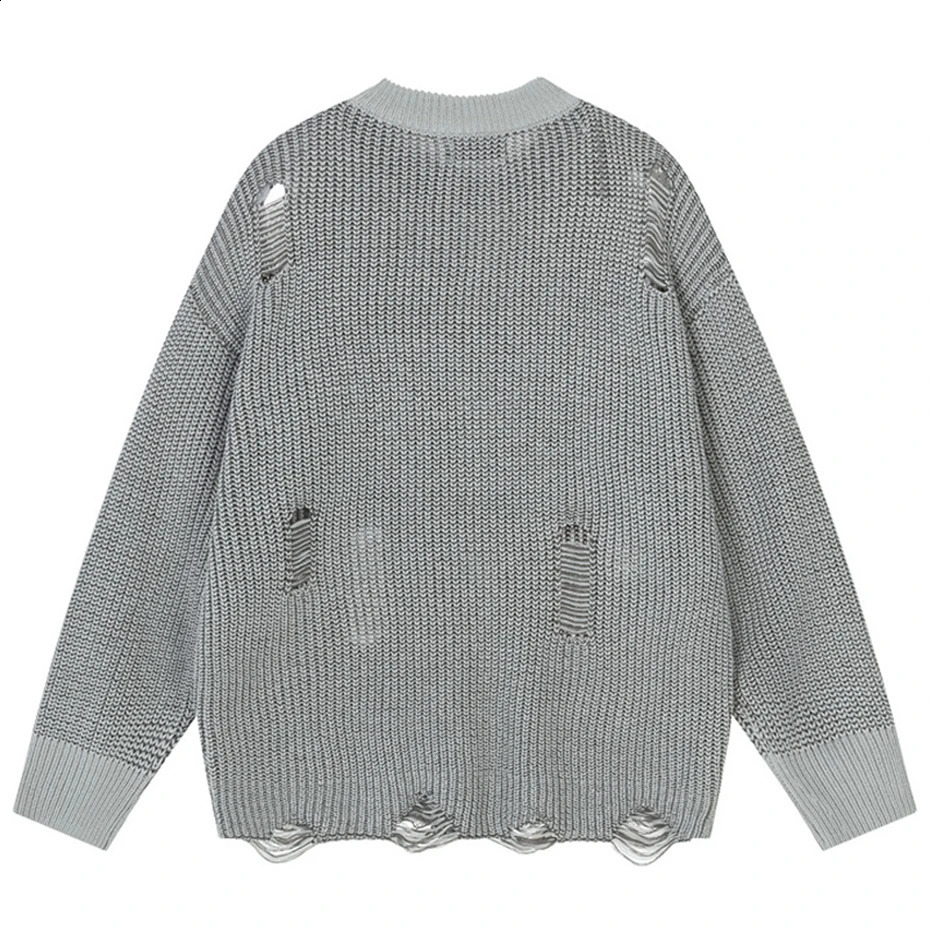 Letter Ripped Sweaters Mens Loose Knitted Jumper Harajuku Extra Large Hip Hop Sweater Y2K Street Clothing 240821