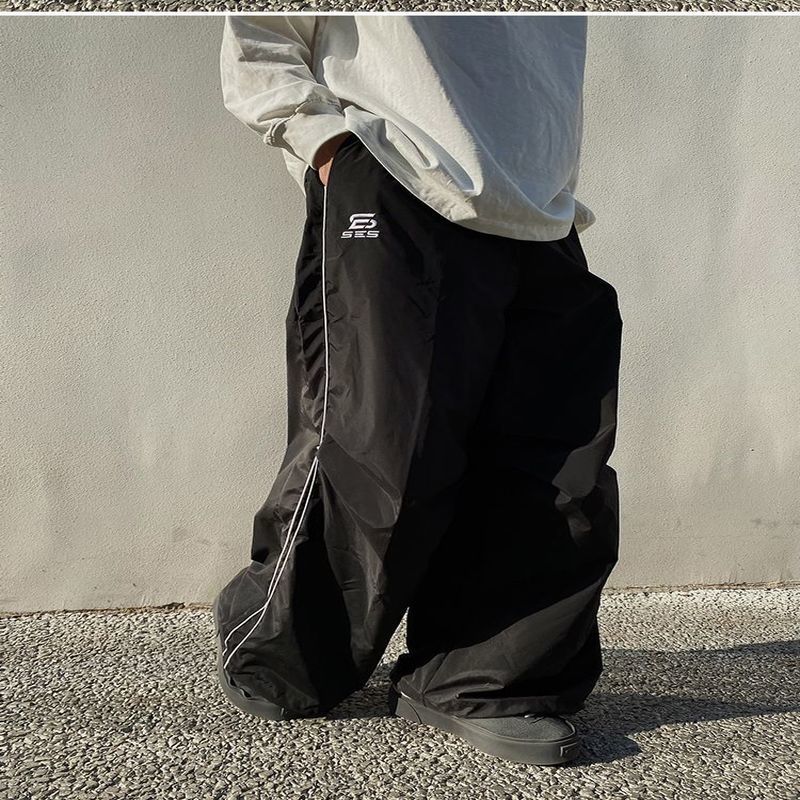 Black Wide Leg Parachute Pants Women Vintage 90s Oversized Casual Trousers Female Gorpcore Harajuku Fashion Streetwear 240821