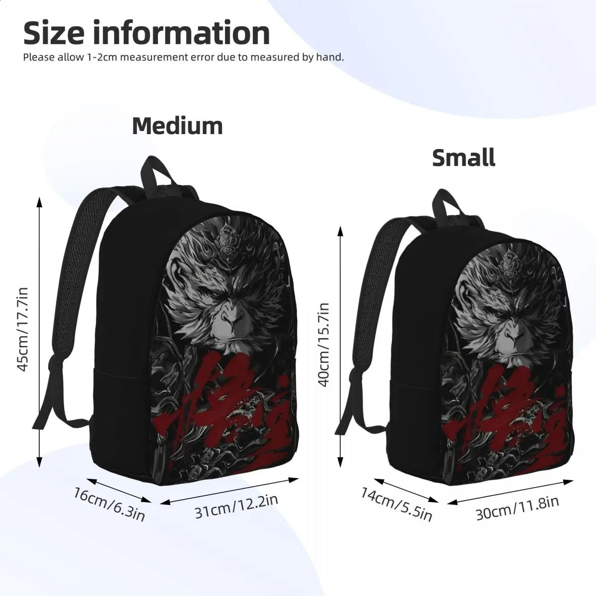 Black Mythical King Kong Monkey Game Backpack Durable Student Work Lover Day Bag Mens Laptop Shoulder 240822