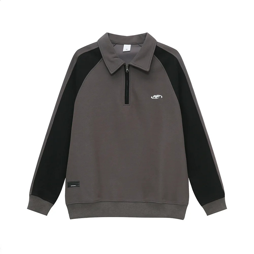 Mens spliced half chain neck conflict sweater American autumn heavy polo 240821