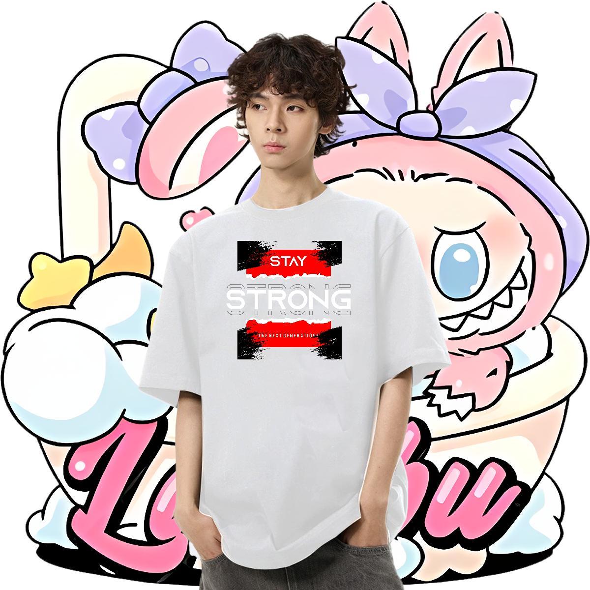 Comfortable Couples T Shirts Daily Outfit 230g Pure Cotton Anime Short Sleeve O-Neck letter T shirt 2024 New Tops Shirt