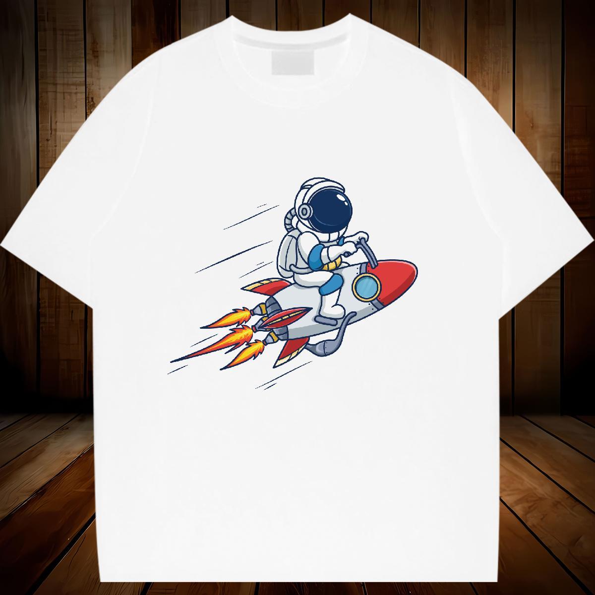 Brand Couples T Shirts 230g Pure Cotton cosmonaut Street T-Shirts for Women Breathable Short Sleeve Cartoon Printing L-4XL Clothes Shirt