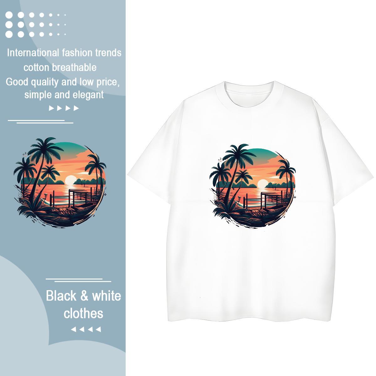 Wholesale Tshirt for Man Woman 100% Cotton 230g beach Summer Casual T-Shirts Breathable Cartoon Floral Printing Clothes Shirt