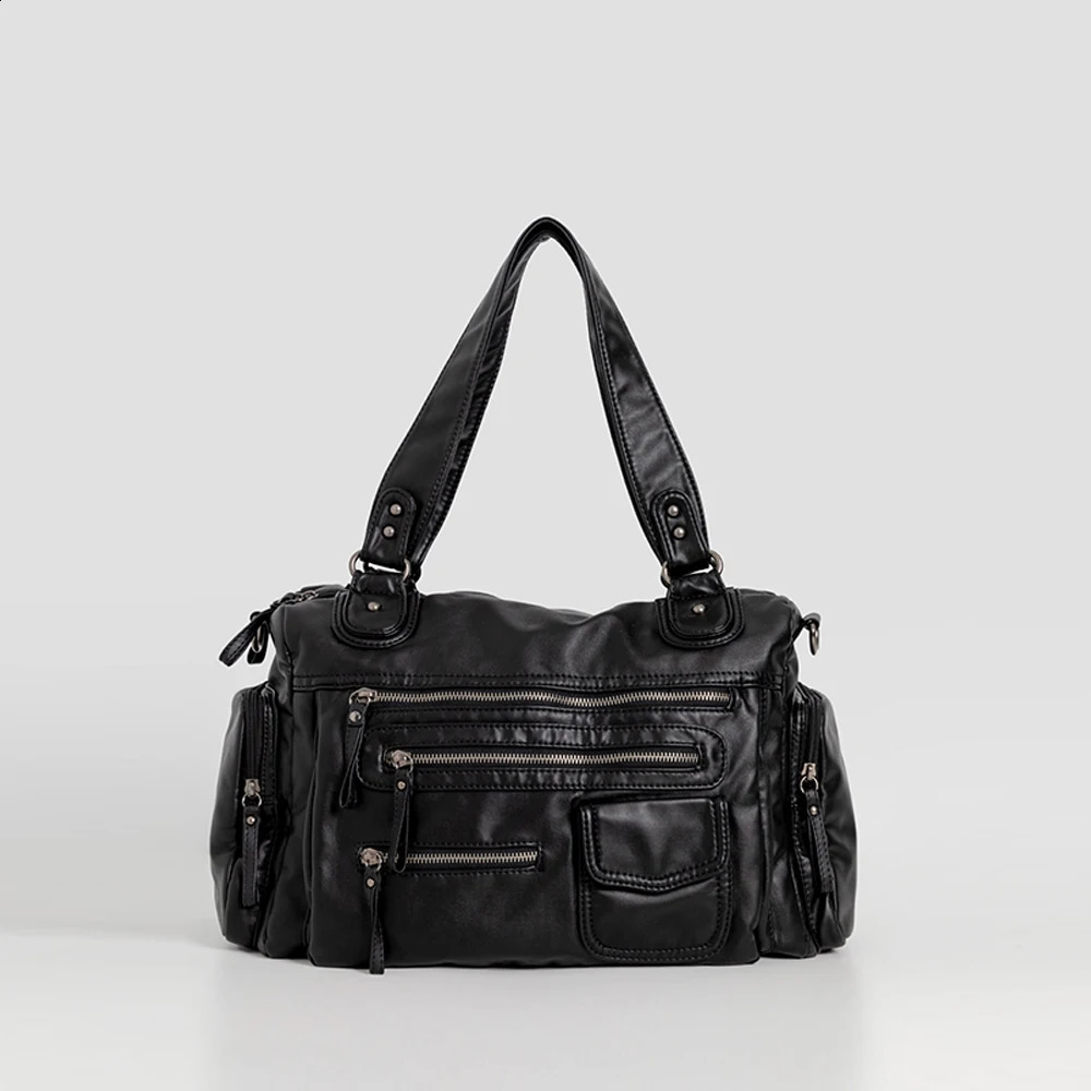 Annmouler Women Large Capacity Handbags Soft Pu Leather Crossbody Bag Motorcycle Top Handle Tote Bag with Multi-pocketes 240822