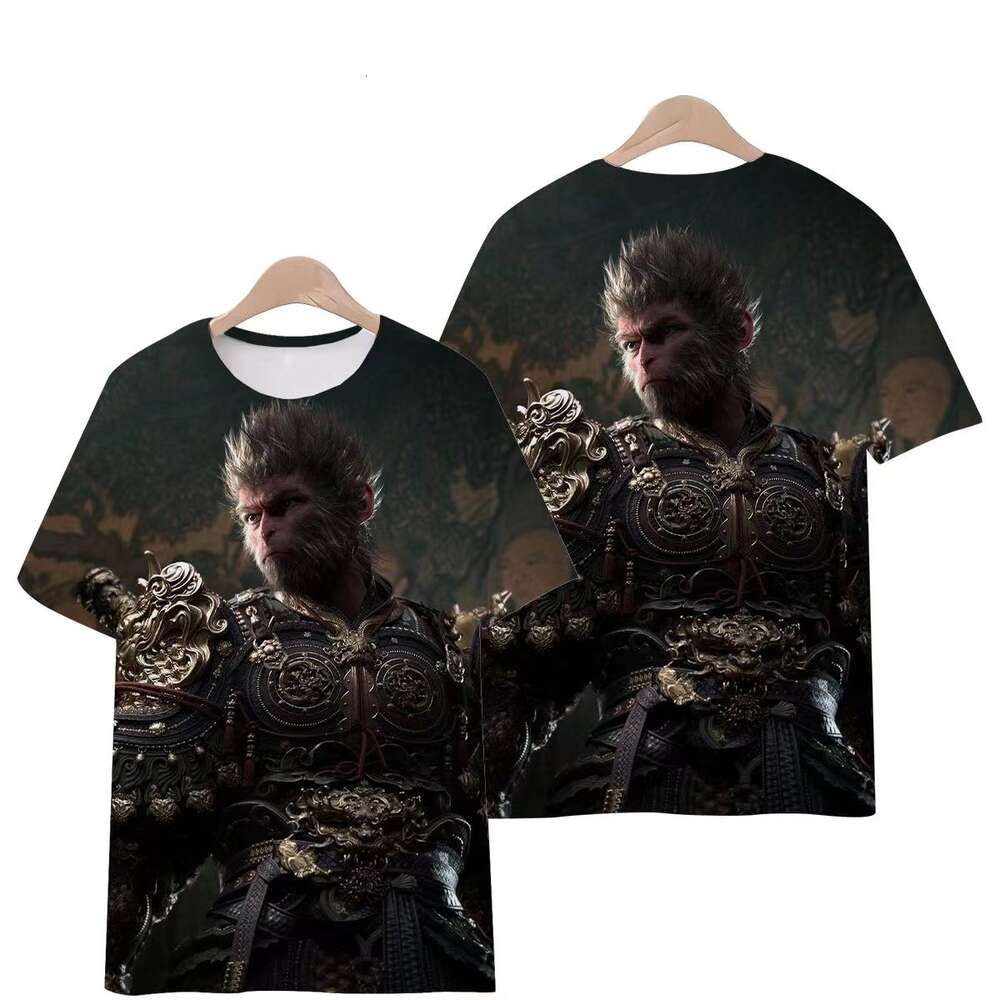 China-Chic color printing pattern black myth Wukong Qitian Great Sage men women's t-shirts casual and versatile surrounding animation top dongdum