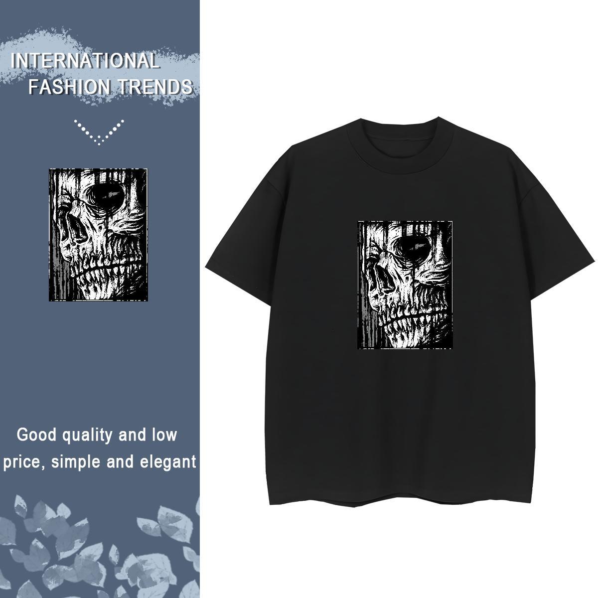 Casual New Women T Shirts 230g Pure Cotton Short Sleeve O-Neck Sport skull Couples T Shirts Wholesale Black Oversized Tshirts