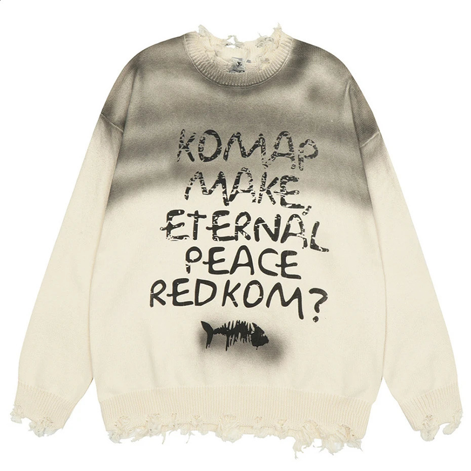 Hi Street Men Sweaters Broken Letter Printed Black Pullover Sweater Knitted Jumper Harajuku Streetwear Hip Hop Oversized Sweater 240821