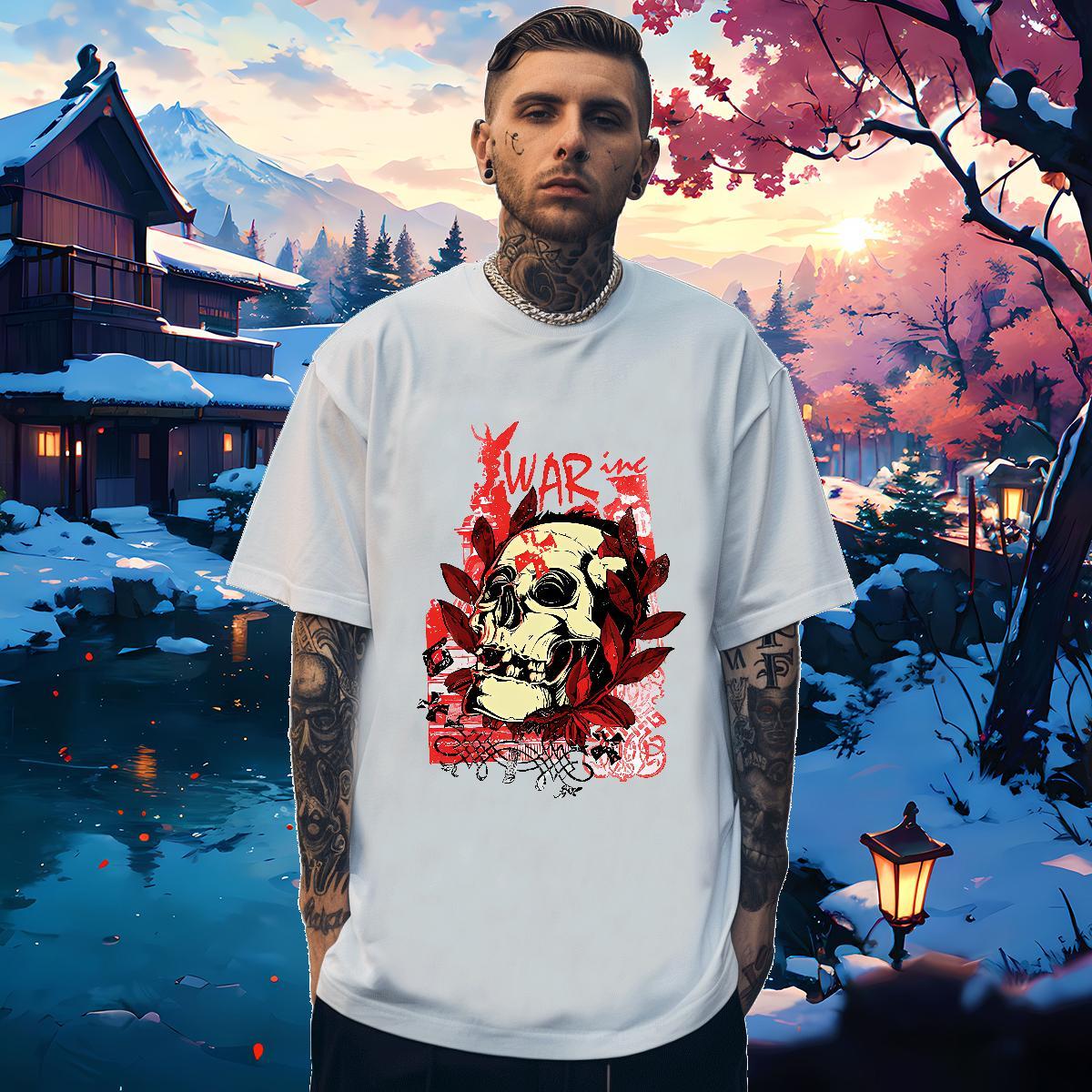 Classic Casual skull Couples T Shirts 100% Cotton 230g Men T Shirts DIY Summer Casual Short Sleeve O-Neck Free Shipping Tshirts
