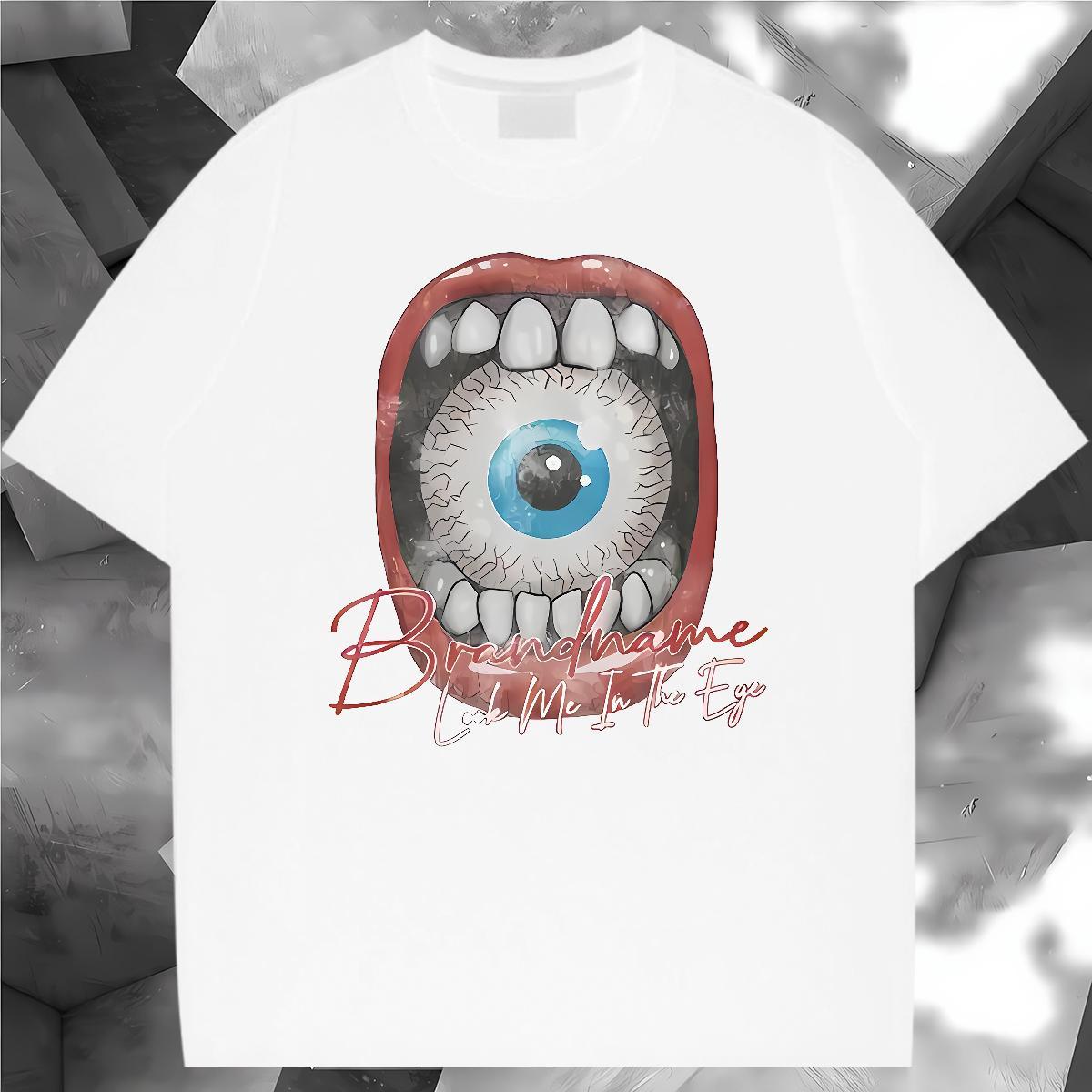 Unisex mouth Men T Shirts Street Couples T Shirts 230g Cotton Stylist Short Sleeve Soft White Plus Size Tee Shirt