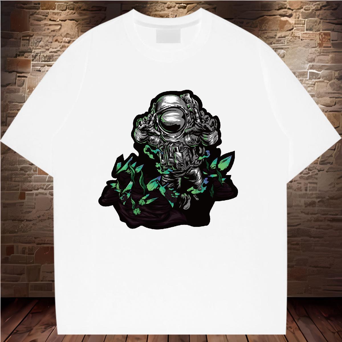 5A Woman Tshirt 100% Cotton 230g cosmonaut Home Outdoor T-Shirts for Women Breathable Crew Neck White Plus Size Clothes Shirt