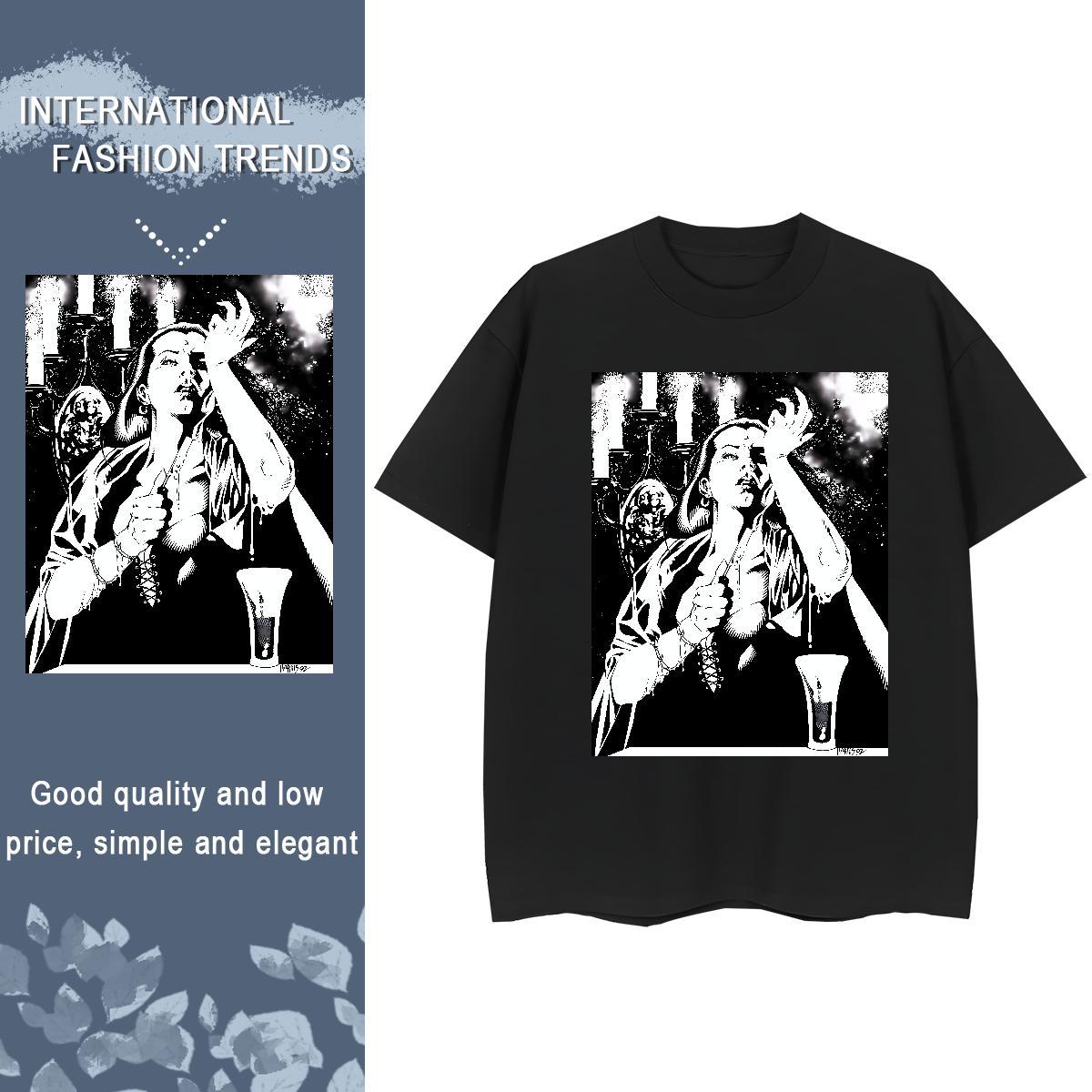 Loose fit Tshirt for Man Woman 230g 100% Cotton nun High Street Hip Hop T shirt Breathable Crew Neck Cartoon Anime Tops Shirt