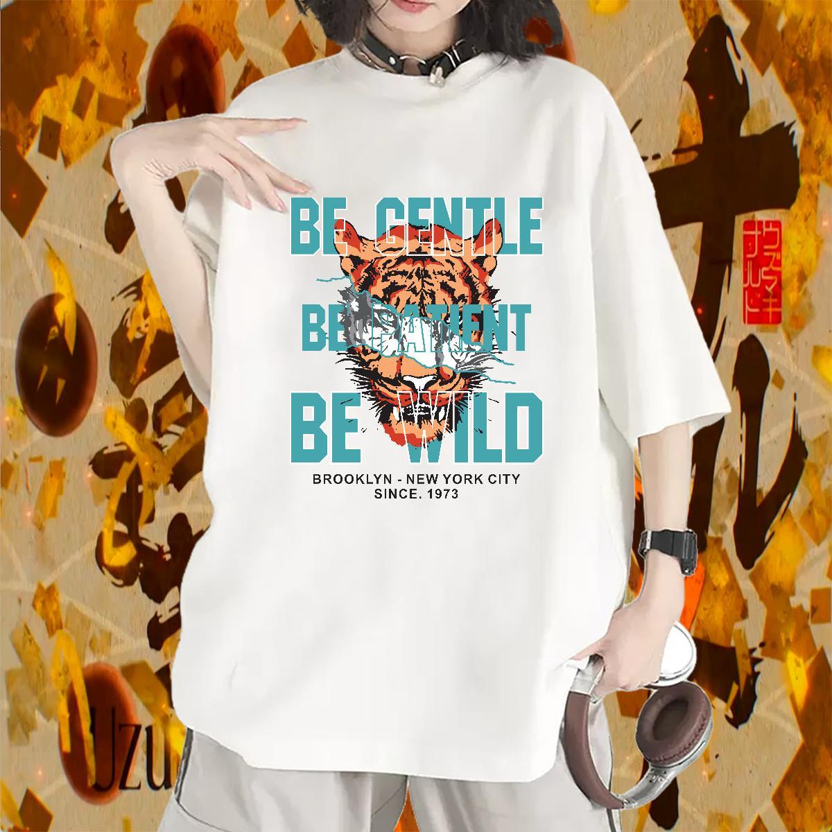 New T shirt Comfortable 230g Cotton Womens Tshirts Graphic tiger Sport Female Wear
