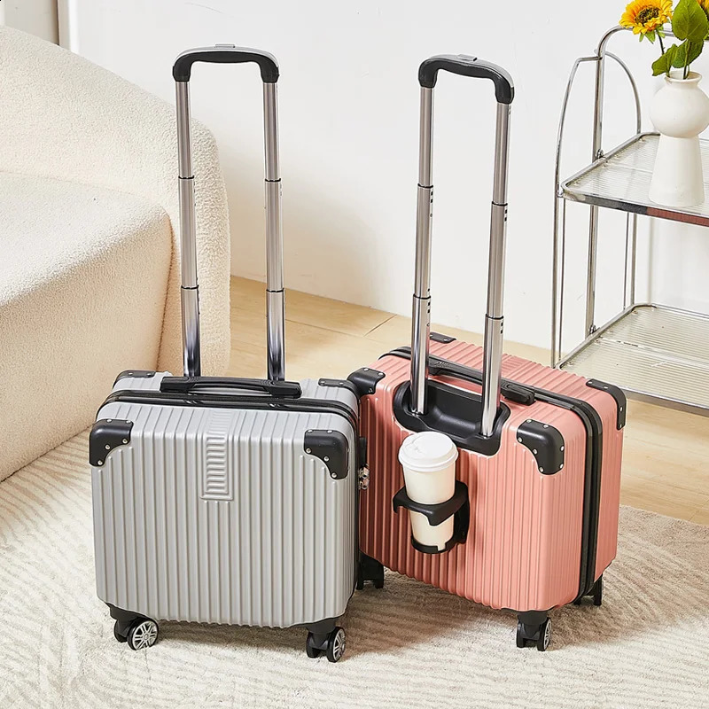 18-inch solid color minimalist trolley case business lightweight suitcase thickened suitcase with casters and cup holders 240821