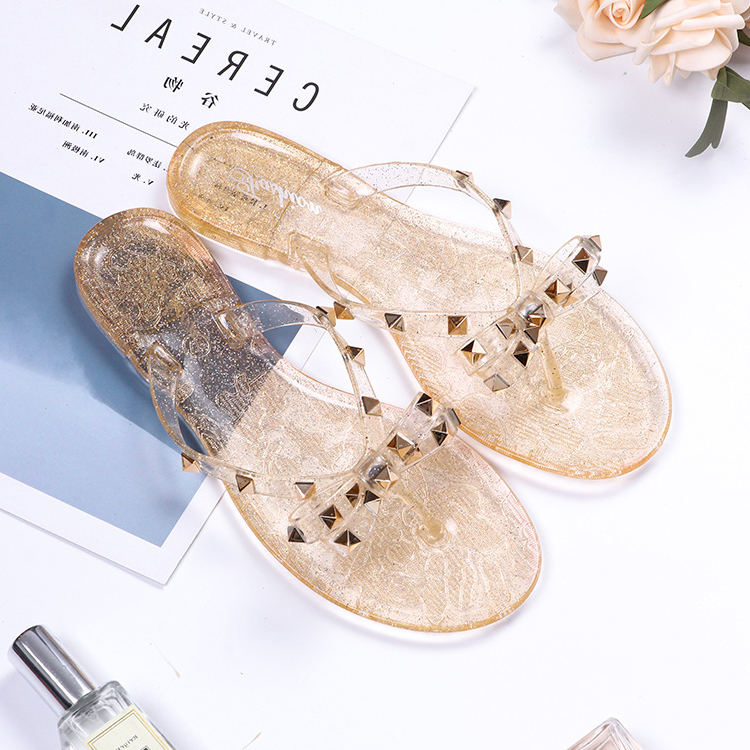 Women Summer slides New Egant Rivet Bow Jelly Flat Sandals Open Toe Charm Outdoor Fashionab Beach Holiday Slippers Trendy Cool Flip-ps factory outt ho