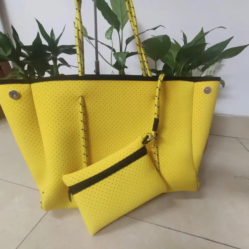 casual Neoprene large capacity tote bag solid color women shoulder bags waterproof lady handbags summer beach travel big 240821