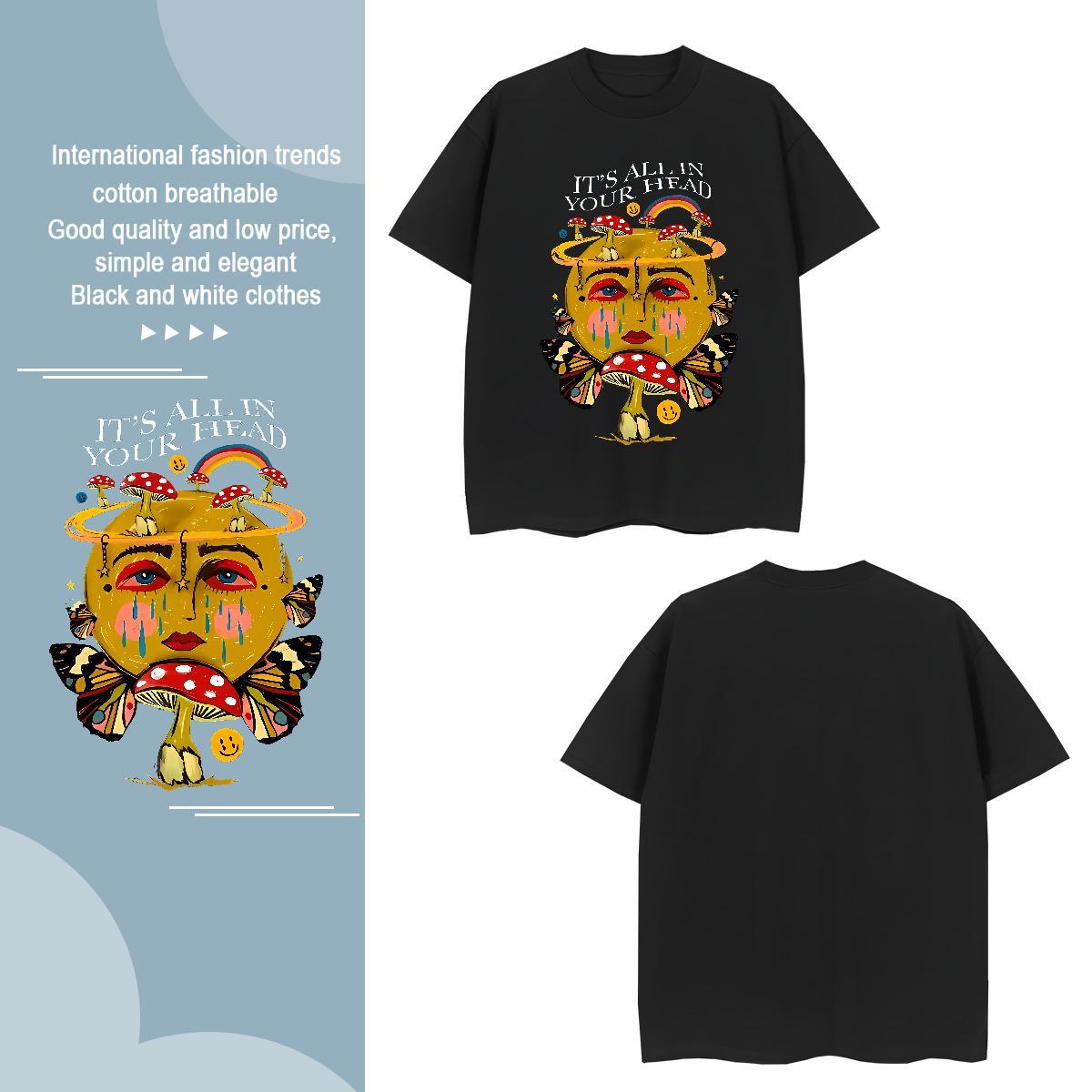 Customized mushroom Men Tops Tees 230g Pure Cotton T Shirt For Man Anime Outdoor Crew Neck Breathable Wholesale Polos